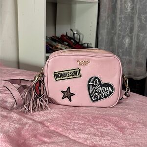 Victoria's Secret Light Pink Crossbody Bag with Patches